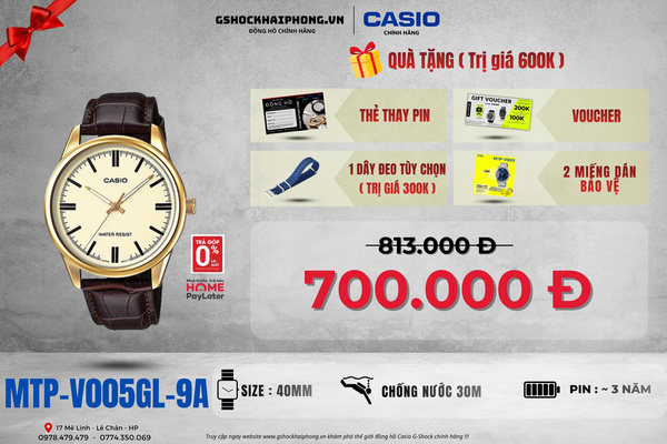 CASIO MTP-V005GL-9A - QUÀ TẶNG TRỊ GIÁ 600k