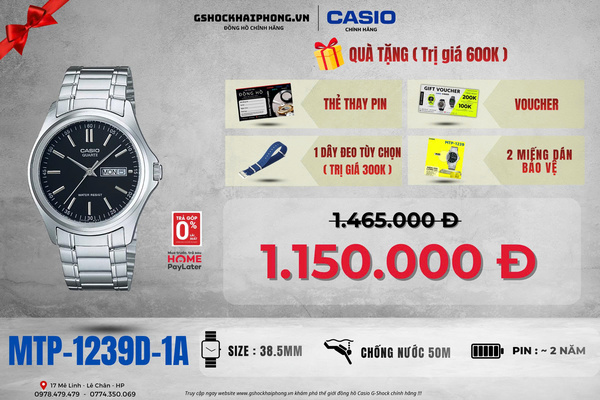 CASIO MTP-1239D-1A  QUÀ TẶNG TRỊ GIÁ 600K