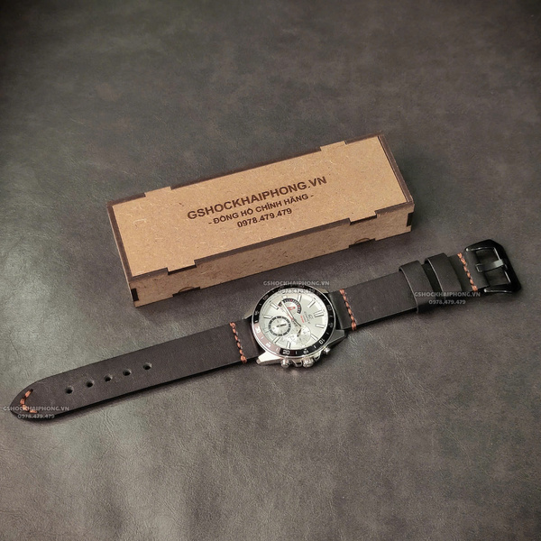 Dây da Bò - Màu Đen - Size 20/22/24mm ( Khóa Bạc + Khóa Đen )