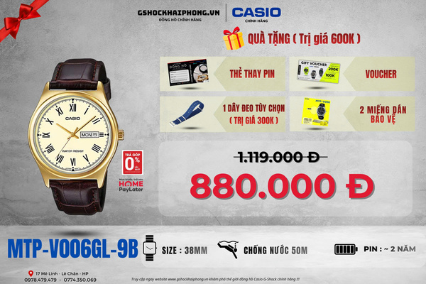 CASIO MTP-V006GL-9B QUÀ TẶNG TRỊ GIÁ 600K 