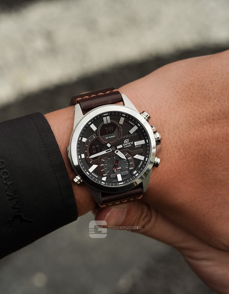 CASIO EDIFICE ECB-30D-1A ( Lên dây da bò  nâu Vintage )