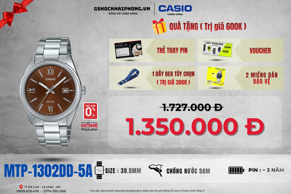 CASIO MTP-1302DD-5A - QUÀ TẶNG TRỊ GIÁ 600K 