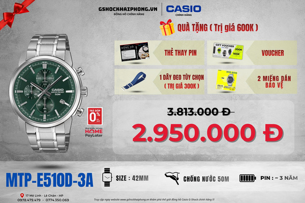 CASIO MTP-E510D-3A - QUÀ TẶNG TRỊ GIÁ 600K