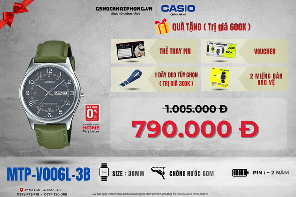  CASIO MTP-V006L-3B QUÀ TẶNG TRỊ GIÁ 600K 