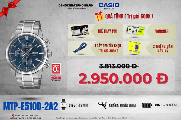 CASIO MTP-E510D-2A2 - QUÀ TẶNG TRỊ GIÁ 600K