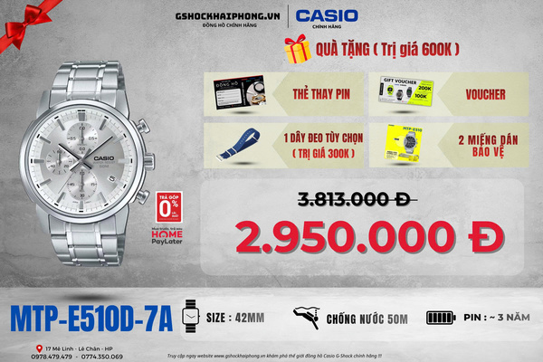 CASIO MTP-E510D-7A  - QUÀ TẶNG TRỊ GIÁ 600K