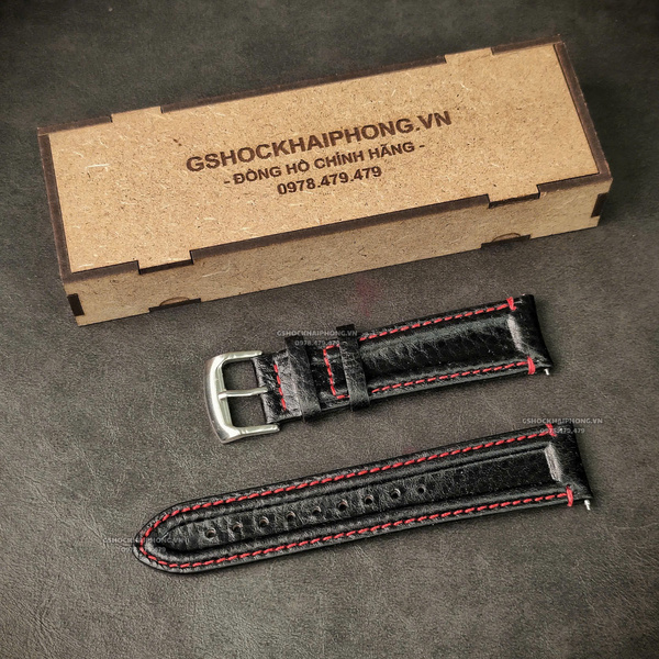 Dây da Bò Gân - Màu Đen Đỏ - Size 20/22mm