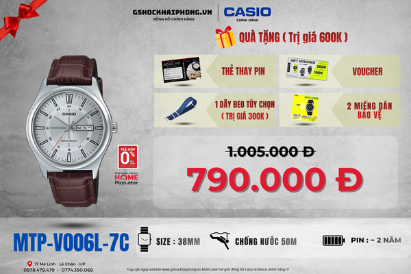 CASIO MTP-V006L-7C QUÀ TẶNG TRỊ GIÁ 600K 