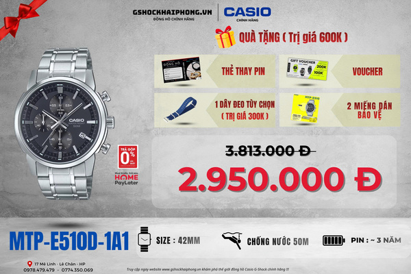 CASIO MTP-E510D-1A1 - QUÀ TẶNG TRỊ GIÁ 600K