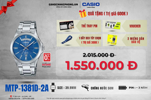 CASIO MTP-1381D-2AVDF - QUÀ TẶNG TRỊ GIÁ 600K 