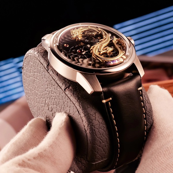 ĐỒNG HỒ NAM CHÍNH HÃNG OBLVLO DRAGON LUXURY RỒNG VÀNG VIỀN TRẮNG 