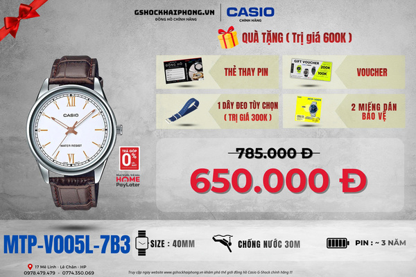 CASIO MTP-V005L-7B3 - QUÀ TẶNG TRỊ GIÁ 600k