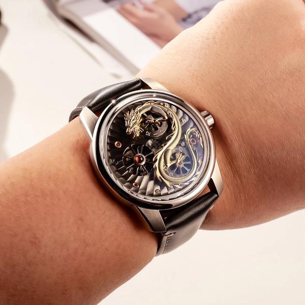 ĐỒNG HỒ NAM CHÍNH HÃNG OBLVLO DRAGON LUXURY RỒNG VÀNG VIỀN TRẮNG 