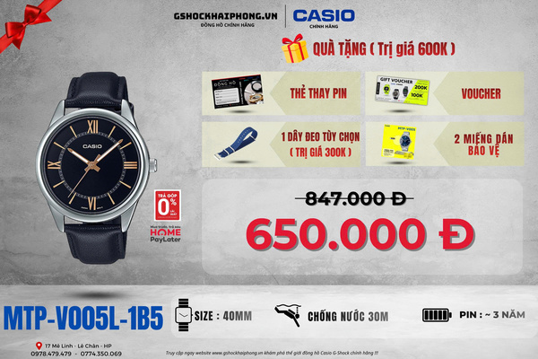 CASIO MTP-V005L-1B5 - QUÀ TẶNG TRỊ GIÁ 600k