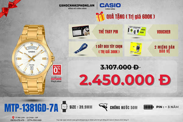CASIO MTP-1381GD-7A - QUÀ TẶNG TRỊ GIÁ 600K 