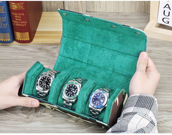 Hộp đựng đồng hồ  lục giác da bò màu camo