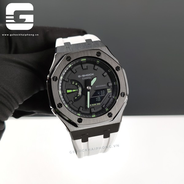 G-SHOCK GA-2100AP - Black Metal & White Strap 01