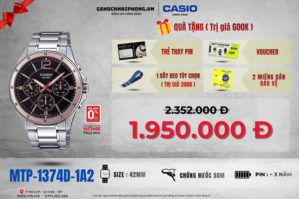 CASIO MTP-1374D-1A2 - QUÀ TẶNG TRỊ GIÁ 600K