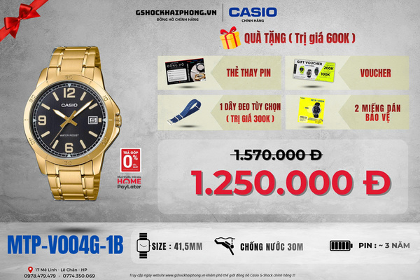 CASIO MTP-V004G-1B - QUÀ TẶNG TRỊ GIÁ 600K