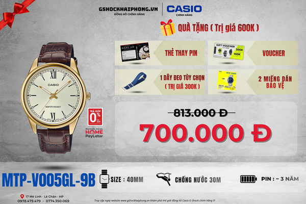  CASIO MTP-V005GL-9B - QUÀ TẶNG TRỊ GIÁ 600k