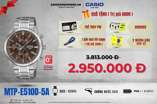 CASIO MTP-E510D-5A - QUÀ TẶNG TRỊ GIÁ 600K