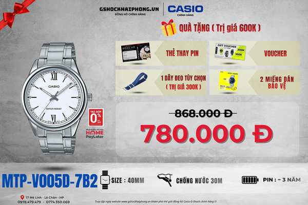 CASIO MTP-V005D-7B2 - QUÀ TẶNG TRỊ GIÁ 600k