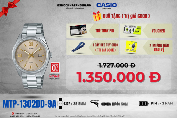 CASIO MTP-1302DD-9A - QUÀ TẶNG TRỊ GIÁ 600K 