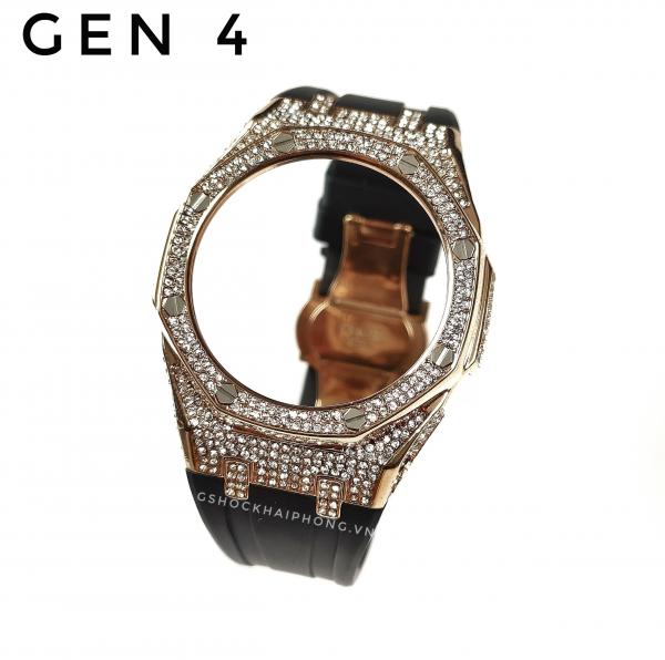 Bộ vỏ GA-2100AP nạm đá ( rose gold )  dây cao su 