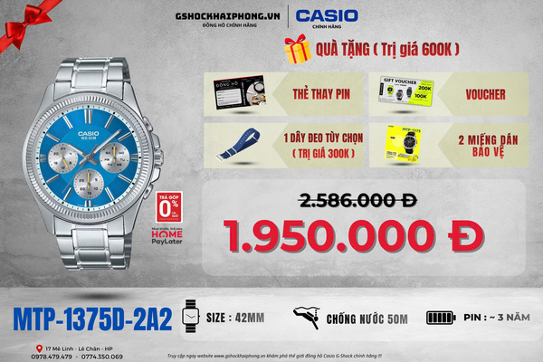 CASIO MTP-1375D-2A2 - QUÀ TẶNG TRỊ GIÁ 600K