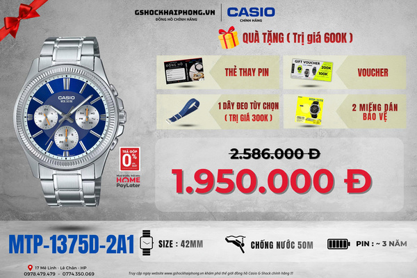 CASIO MTP-1375D-2A1 - QUÀ TẶNG TRỊ GIÁ 600K