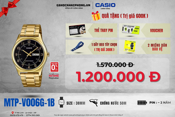 CASIO MTP-V006G-1B QUÀ TẶNG TRỊ GIÁ 600K 