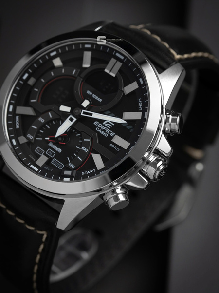 CASIO EDIFICE ECB-30D - 1A ( Lên Dây Da Bò Sáp Dầu )