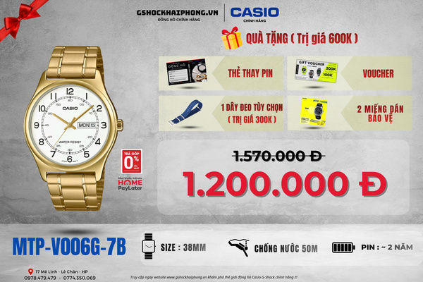 CASIO MTP-V006G-7B - QUÀ TẶNG TRỊ GIÁ 600K 
