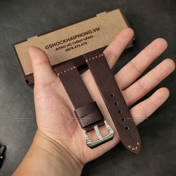 Dây da Bò - Màu Nâu - Size 20/22/24mm ( Khóa Bạc + Khóa Đen )