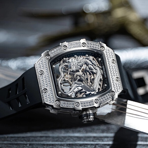 ĐỒNG HỒ NAM OBLVLO DRAGON FULL ĐÁ BẠC