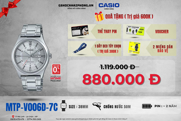 CASIO MTP-V006D-7C - QUÀ TẶNG TRỊ GIÁ 600K 