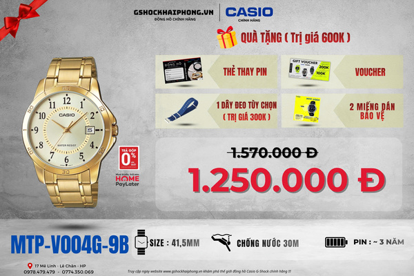 CASIO MTP-V004G-9B - QUÀ TẶNG TRỊ GIÁ 600K