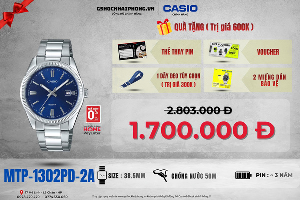 CASIO MTP-1302PD-2A - QUÀ TẶNG TRỊ GIÁ 600K 