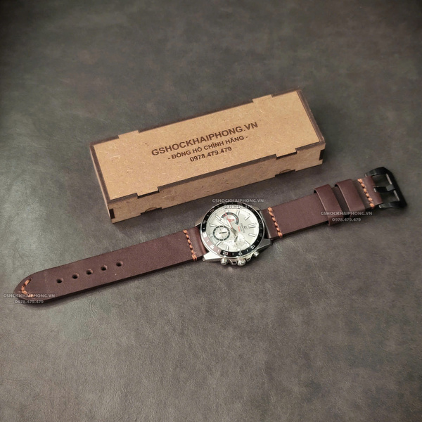 Dây da Bò - Màu Nâu - Size 20/22/24mm ( Khóa Bạc + Khóa Đen )