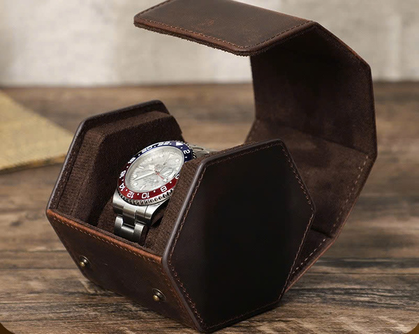 Hộp đựng đồng hồ lục giác - Da xịn Crazy Horse  cao cấp