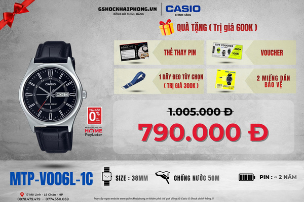 CASIO MTP-V006L-1C QUÀ TẶNG TRỊ GIÁ 600K 