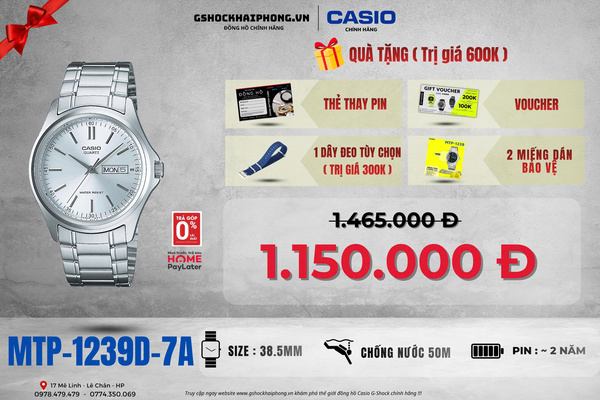 CASIO MTP-1239D-7A  QUÀ TẶNG TRỊ GIÁ 600K