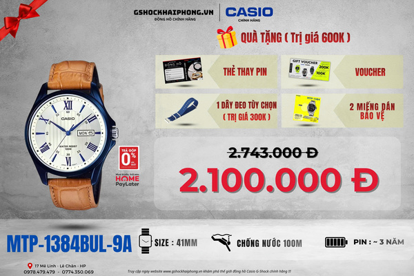CASIO  MTP-1384BUL-9A - QUÀ TẶNG TRỊ GIÁ 600K