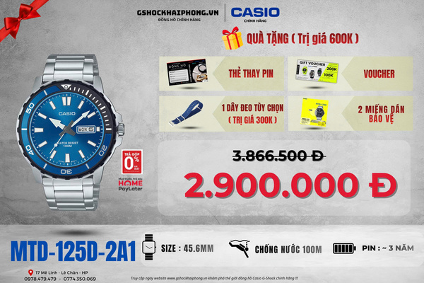  CASIO MTD-125D-2A1 - QUÀ TẶNG TRỊ GIÁ 600K 