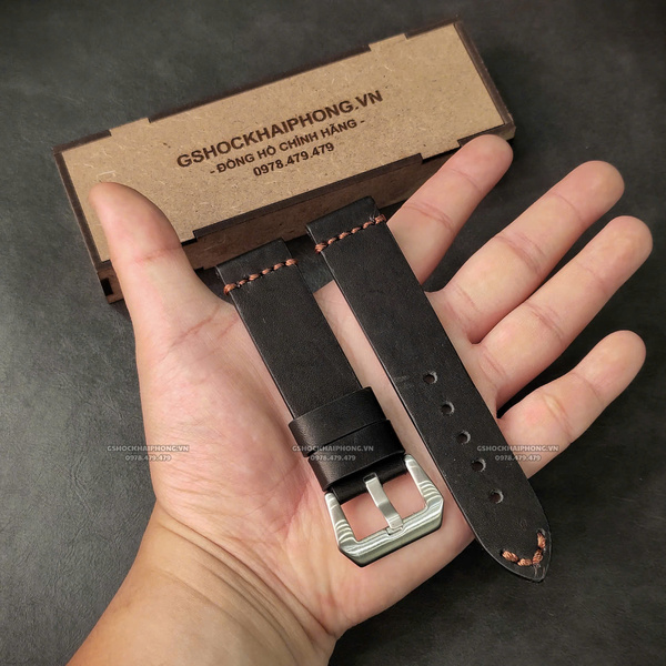 Dây da Bò - Màu Đen - Size 20/22/24mm ( Khóa Bạc + Khóa Đen )