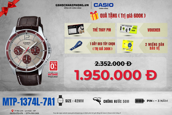 CASIO MTP-1374L-7A1 - QUÀ TẶNG TRỊ GIÁ 600K