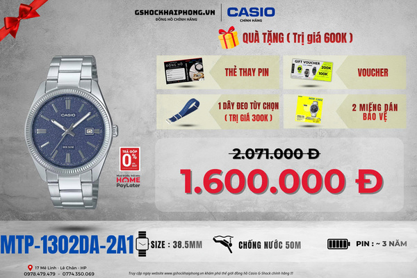CASIO MTP-1302DA-2A1  - QUÀ TẶNG TRỊ GIÁ 600K 