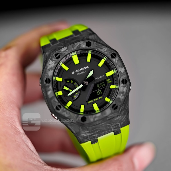G-SHOCK GA-2100AP - HYPER GREEN KERMIT X CARBON FIBER CASE 