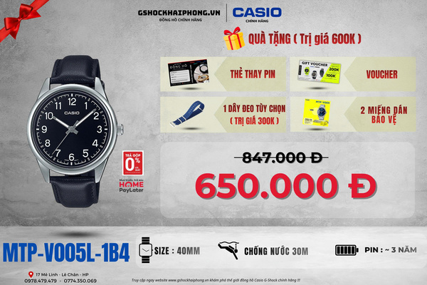 CASIO MTP-V005L-1B4 - QUÀ TẶNG TRỊ GIÁ 600k