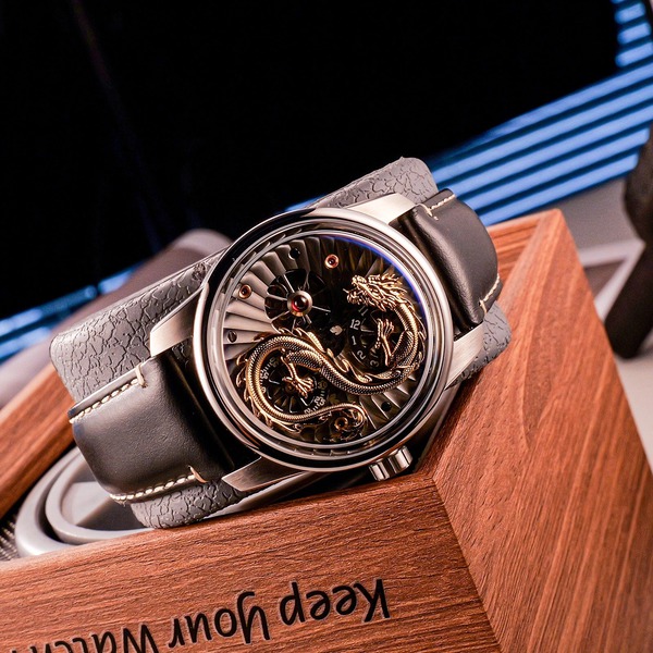 ĐỒNG HỒ NAM CHÍNH HÃNG OBLVLO DRAGON LUXURY RỒNG VÀNG VIỀN TRẮNG 